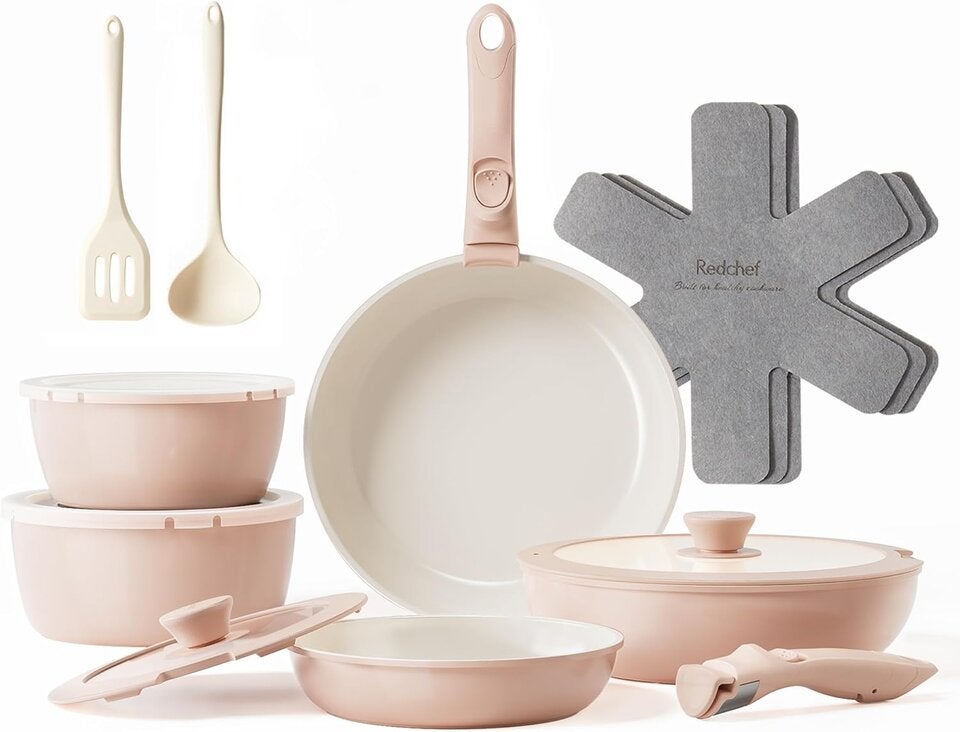 Redchef Topfsets 16-Teilig Pfannenset Antihaft-Keramik-Kochgeschirr-Set mit Abnehmbaren Griff