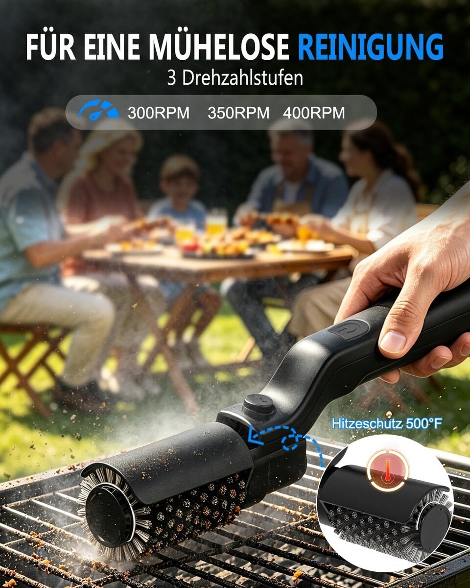 Elektrische Grillbürste, 180° Verstellbarer Winkel Wiederaufladbarer Grillreiniger, 90 Min Laufzeit!