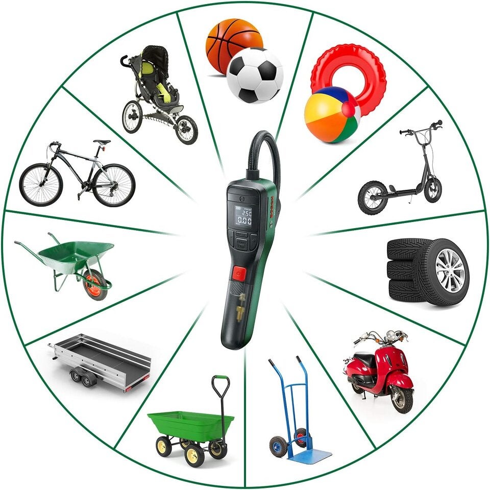 Bosch elektrische Fahrradpumpe/Luftpumpe/Mini Kompressor EasyPump (3,0 Ah Akku, 3,6 Volt, Autostop-Funktion, 150 PSI, 10,3 bar, LED, über USB-C® wiederaufladbar, im Karton)