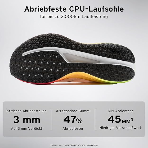 XTEP Professionelle 2000km Herren-Laufschuhe für Prüfungstraining,Hohe Dämpfung Starke Rückstoßfähigkeit Sneaker, rutschfeste und strapazierfähige Sportschuhe, ideal für Langstreckenläufe ab 10 km 