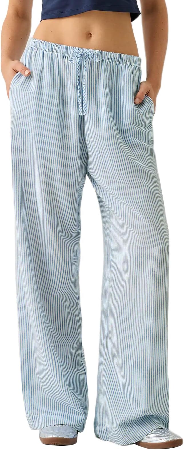 Yassiglia Damen Gestreifte Hose Leichte Lange Sommerhose