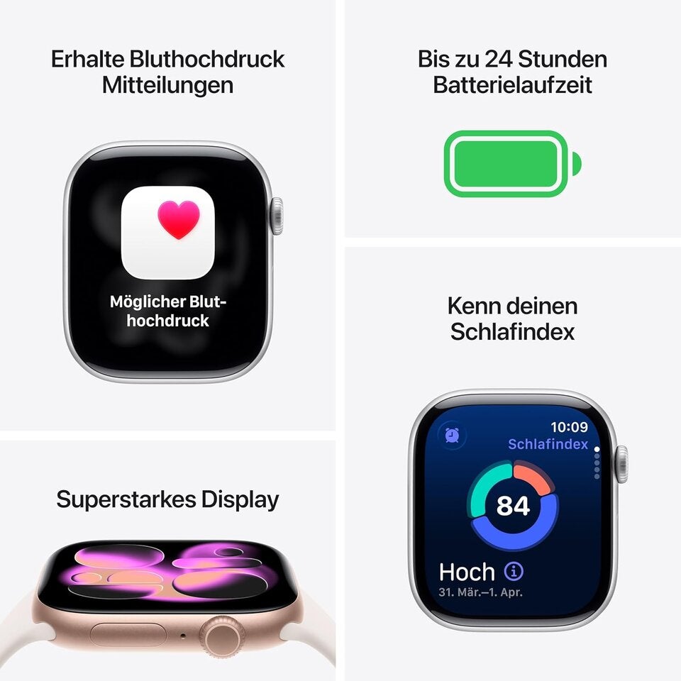 Apple Watch Series 11 GPS 46 mm Smartwatch mit Aluminiumgehäuse in Space Grau und Sportarmband in Schwarz (M/L). Schlafindex, Fitnesstracker, Gesundheitstracking, Always-On Display, Wasserschutz 