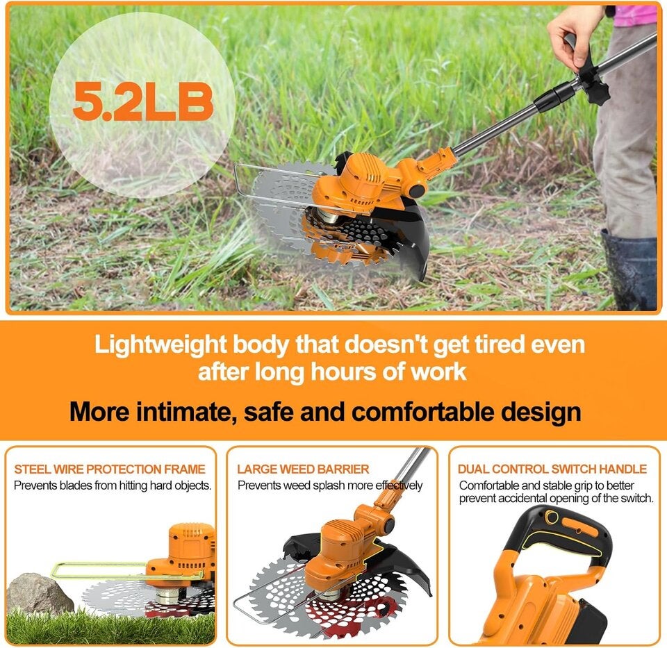 Rasentrimmer mit Akku, 21 V, kabellos, mit Akku, elektrischer Rasentrimmer, kabellos, mit 2 Akkus 4,0 Ah, für Garten und Gartenarbeit, Blau 