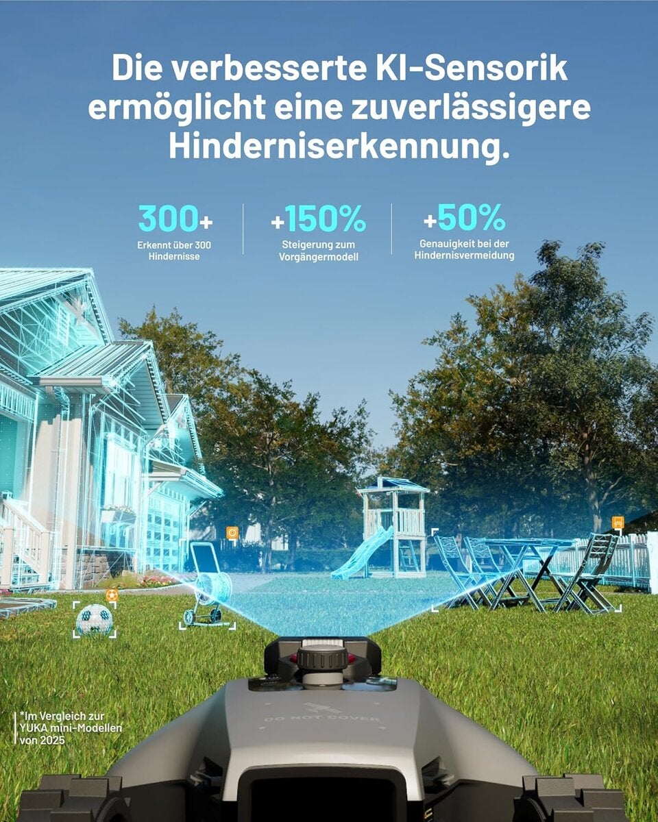 MAMMOTION YUKA mini 2 500 Mähroboter ohne Begrenzungskabel mit Garage, Empf. 500 m², Kein RTK, Kein Signalabbruch, KI TrueVision-Navigation, Auto-Mehrzonen-Kartierung, DropMow, 45% Steigung,4.5Ah-Akku 