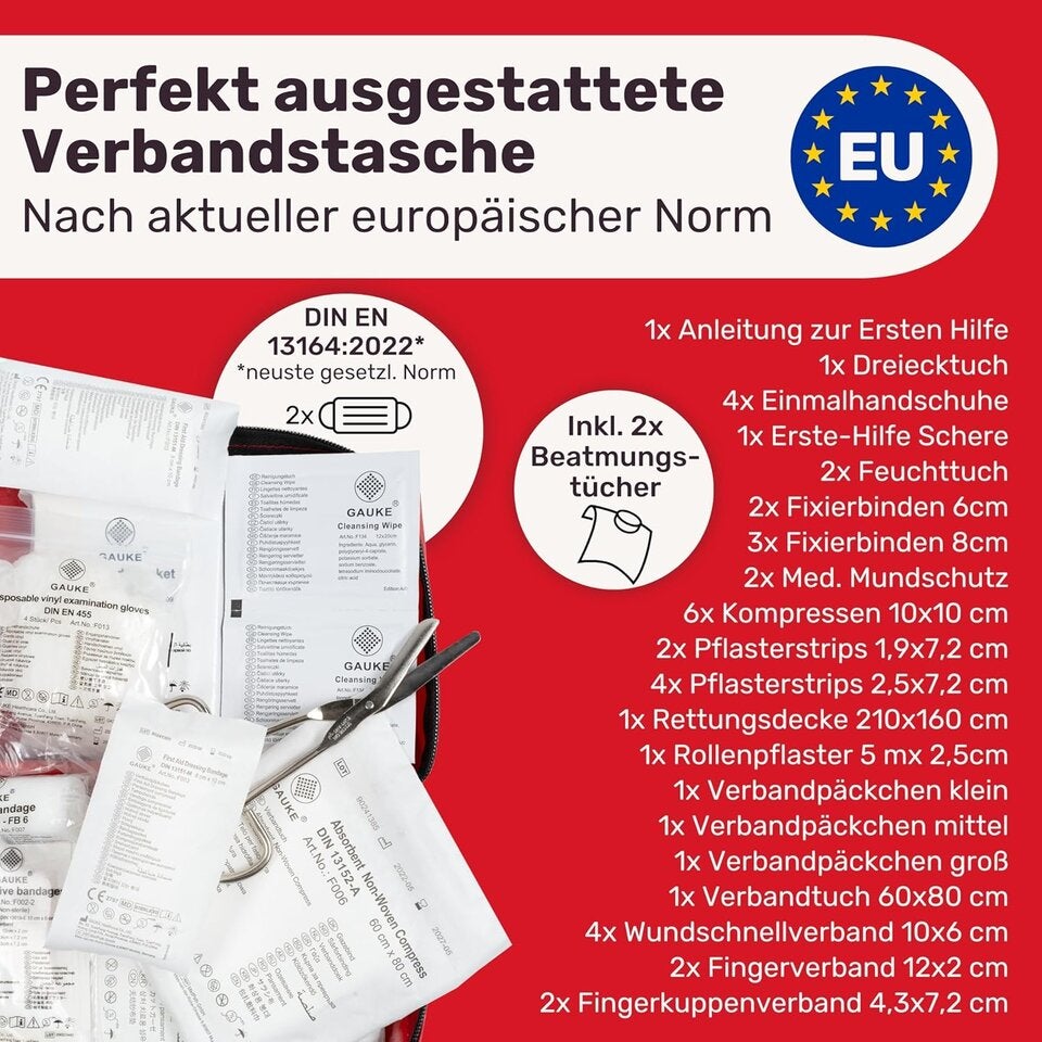 KFZ Verbandstasche nach aktueller Norm 2026 inkl. Beatmungstüchern