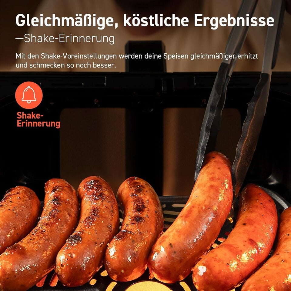 COSORI Airfryer, Heißluftfritteuse 6,2L mit Sichtfenster und Shake Reminder, 12-in-1 Heissluftfritteuse, Fritteuse 85 Prozent weniger Fett, 50 Rezepte, 55 Prozent energiesparend, einfache Reinigung 