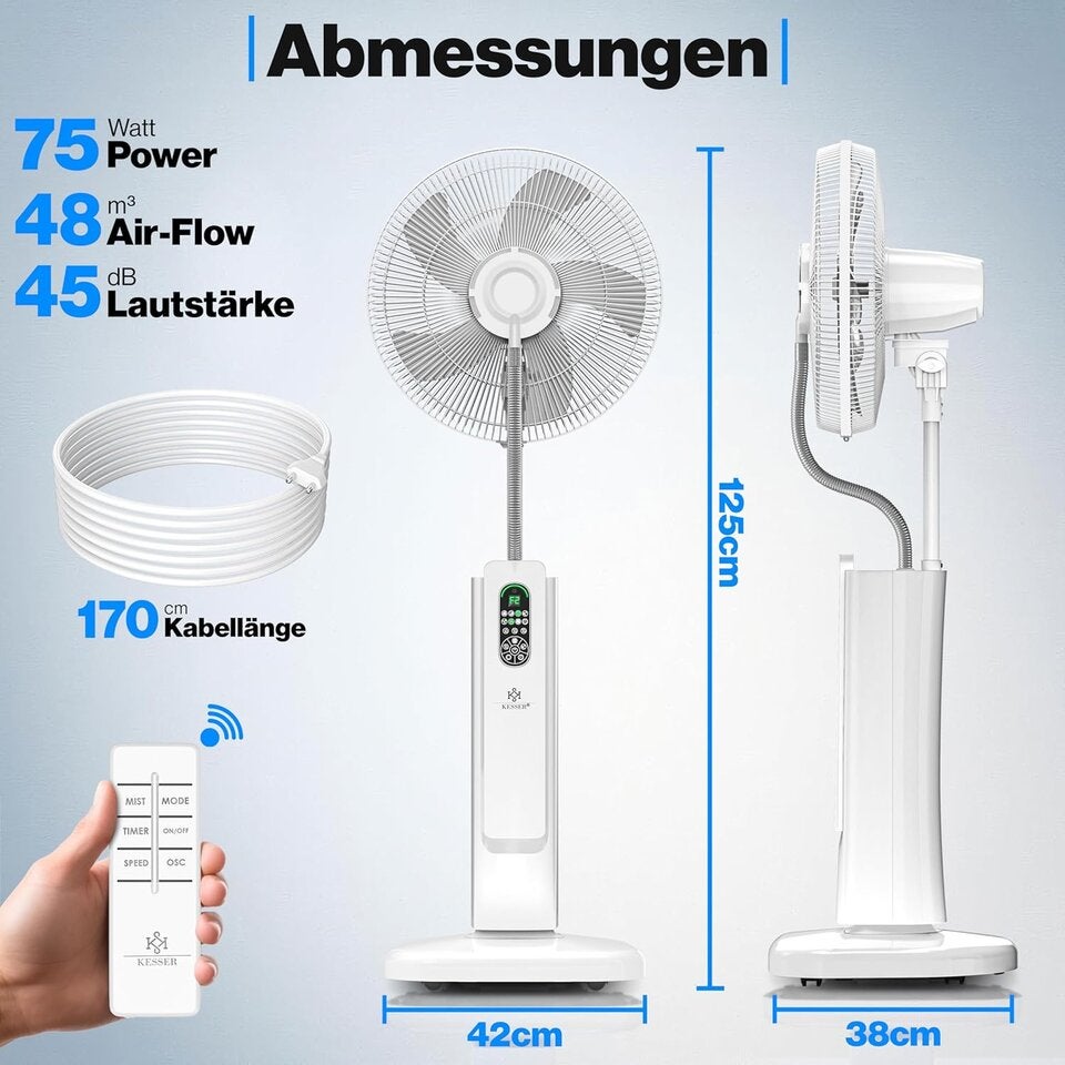 KESSER® Stand-Ventilator Frosty mit Wasser Ultraschall-Sprühnebel Wasserkühlung
