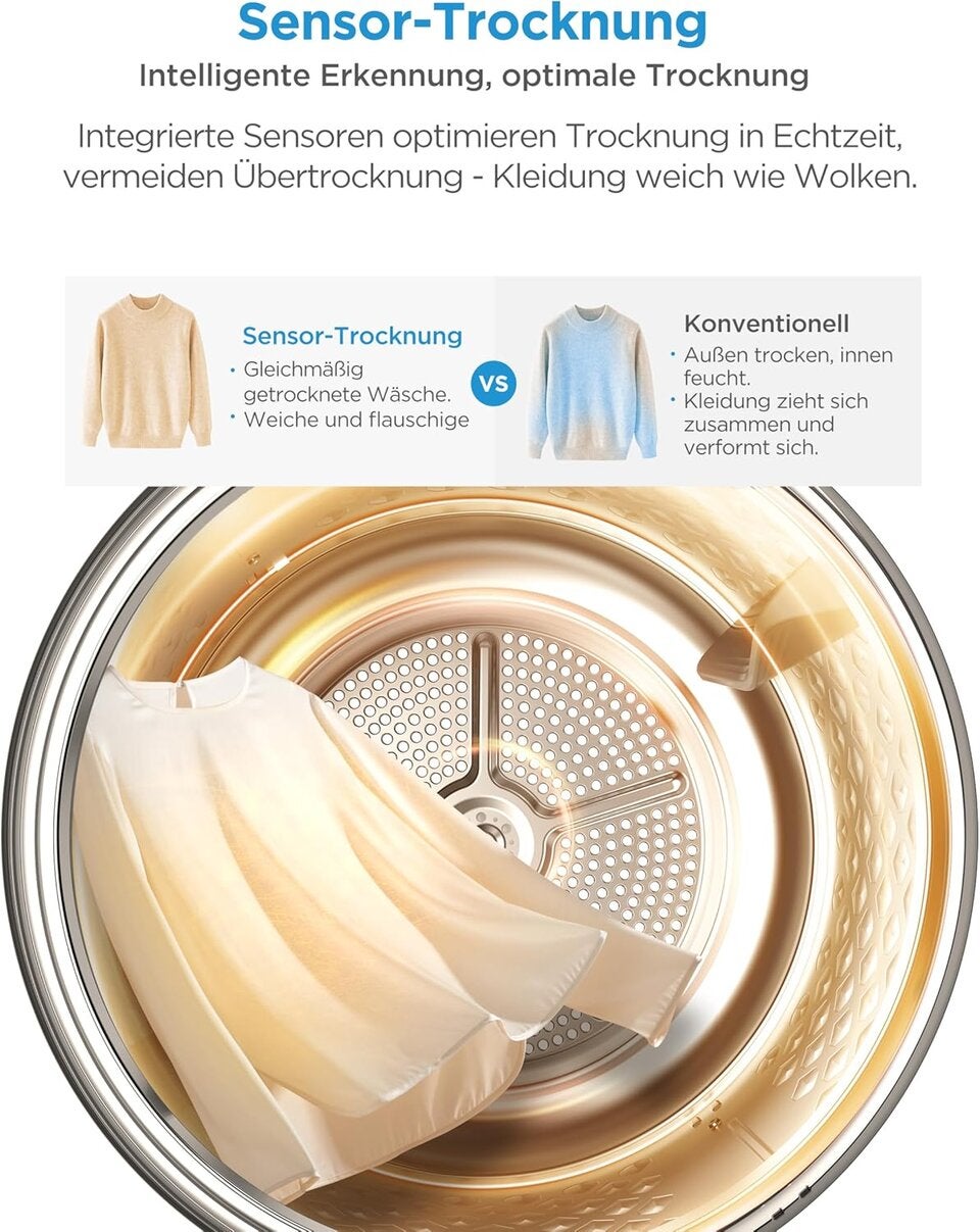 Midea MD11EH80BD Wärmepumpentrockner, 8 kg, Energieklasse D, Schnelltrocknen 35', HealthGuard, Sensor-Trocknung,Auffrischen,Knitterschutz, Auffrischen Wolle, Weiß [Energieklasse D] 