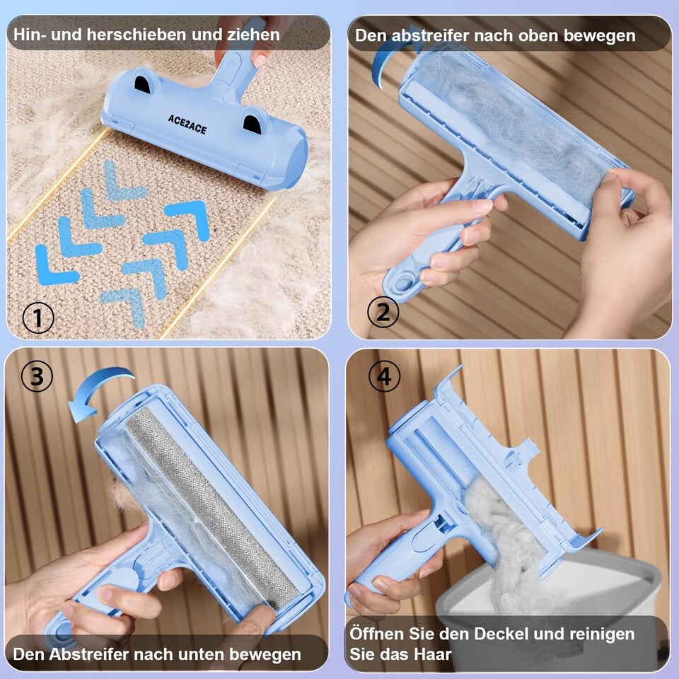 ACE2ACE Fusselrolle Tierhaare, Tierhaarentferner, Fusselbürste Tierhaare für Hundehaare und Katzenhaare, Hundehaarentferner für Sofa, Bett, Teppich, Kratzbaum