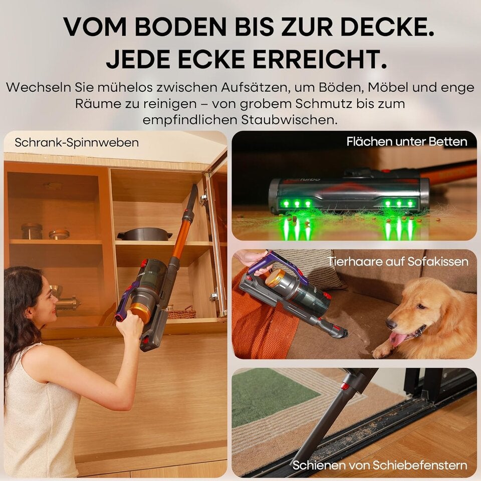 KIPMAX Akku Staubsauger 50000Pa/550W/70Min,1.5L Staubsauger Kabellos mit Display,Anti-Tangle-Bürste,7-Schicht-Filtra & 2 Duftplatten,Selbststehend Akkustaubsauger für Teppiche/Tierhaar/Hartböden 