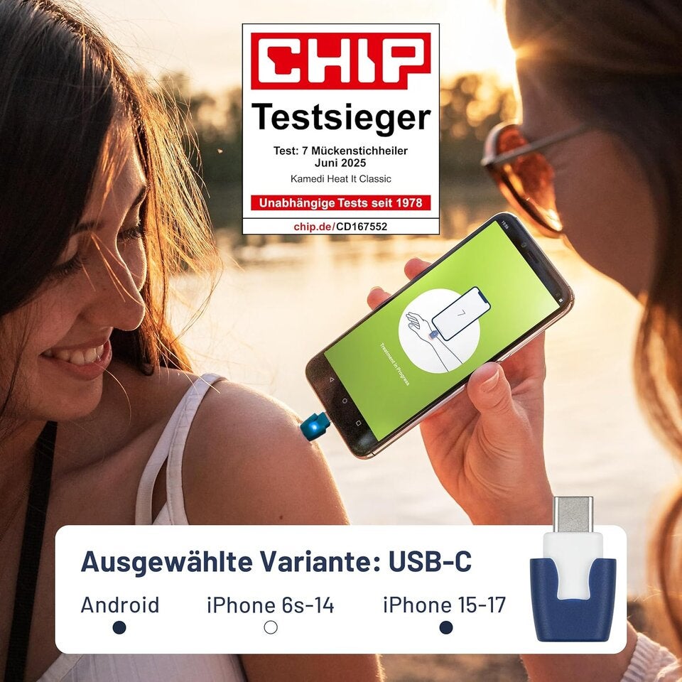 heat it - Insektenstichheiler für dein Smartphone - Chemiefreie Behandlung von Juckreiz & Schmerz mit konzentrierter Wärme - für Android & iPhone 15/16/17 (USB-C)
