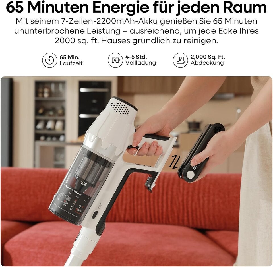 ElecKeys Akku Staubsauger 48000Pa/580W/65Min, Staubsauger Kabellos mit LED Display