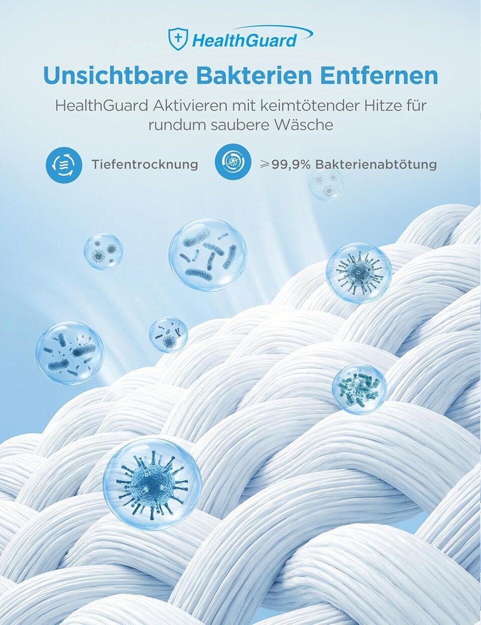 Midea MD11EH80BD Wärmepumpentrockner, 8 kg, Energieklasse D, Schnelltrocknen 35', HealthGuard, Sensor-Trocknung,Auffrischen,Knitterschutz, Auffrischen Wolle, Weiß [Energieklasse D] 