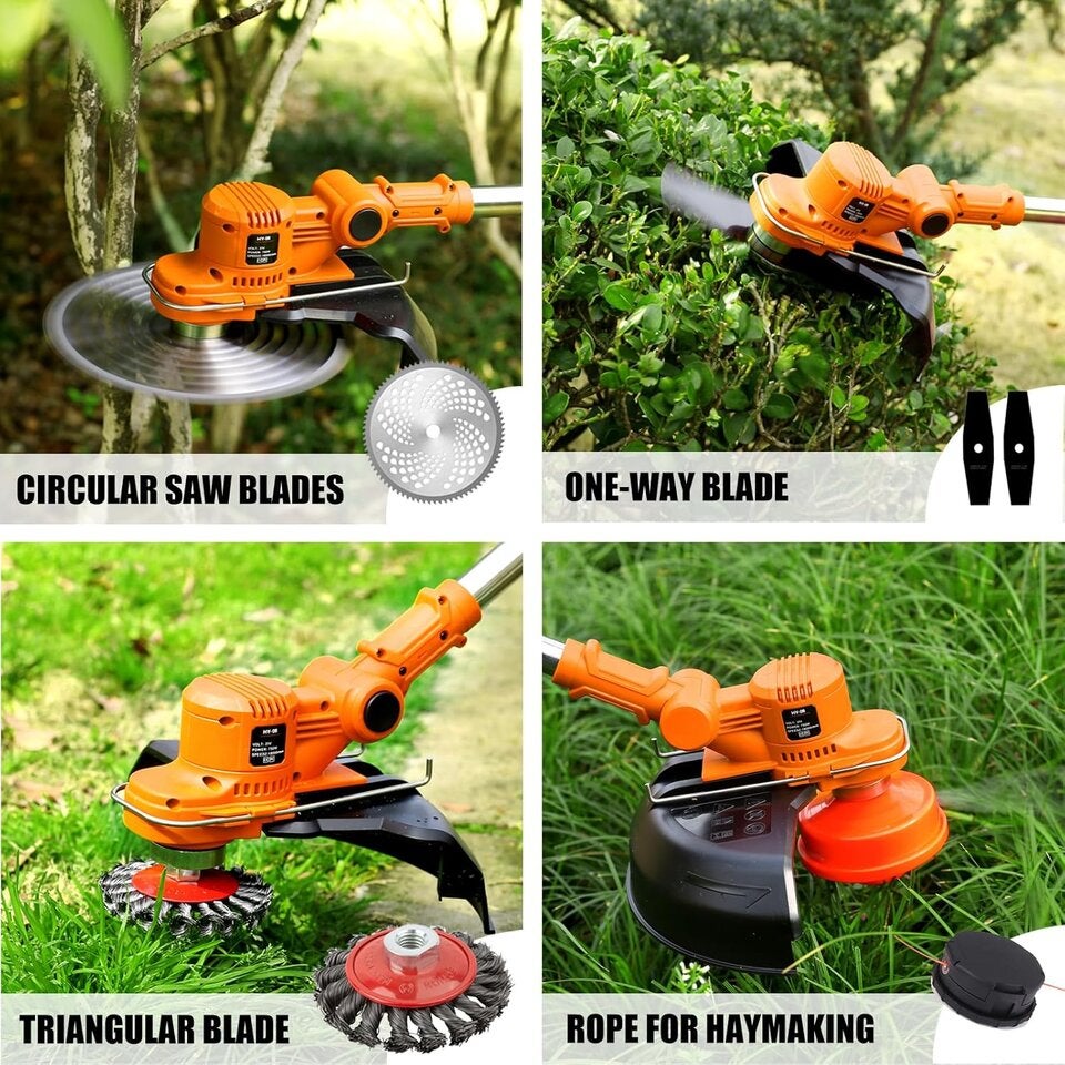 Rasentrimmer mit Akku, 21 V, kabellos, mit Akku, elektrischer Rasentrimmer, kabellos, mit 2 Akkus 4,0 Ah, für Garten und Gartenarbeit, Blau 