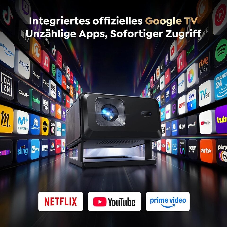 [Google TV & Offizielle Apps] Beamer 4K Unterstützt, Smart Beamer Heimkino 1080P FHD