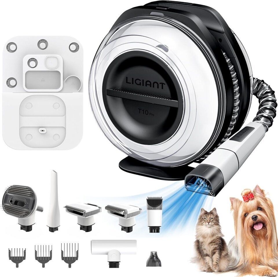 LIGIANT T10 Pro Kabelloser Hundestaubsauger, 7-in-1 Multifunktions-Pflegeset mit Haarschneider, Krallenschleifer & Bürste, Leise, Großer 2,2L Behälter, Ideal gegen Haare in Haus, Auto & Outdoor 