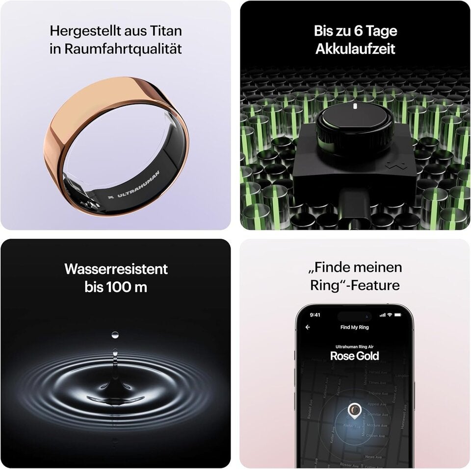 ULTRAHUMAN Ring AIR – Smart Ring Gesundheitstracker, Schlaf- & Fitness Tracker Ohne Abo, Herzfrequenz, HRV, SpO2, Titan, Bis 6 Tage Akku, Wasserdicht 100m, Damen & Herren