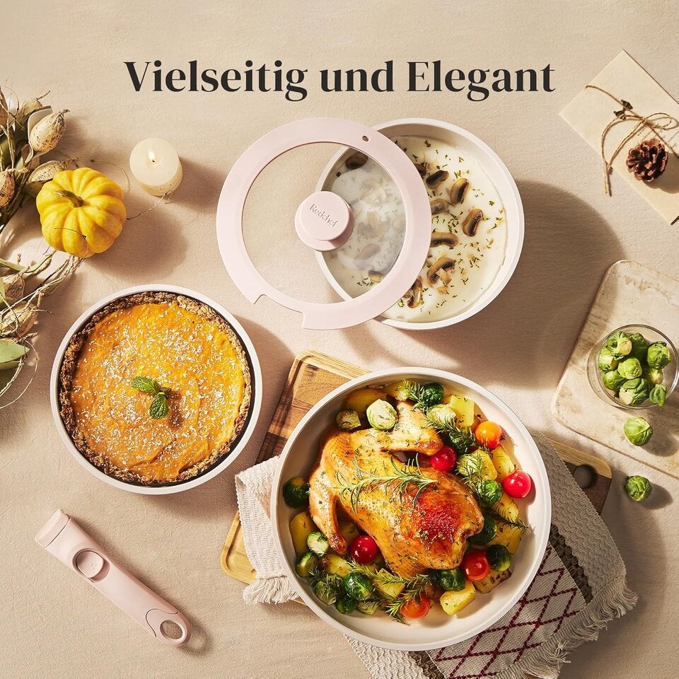 Redchef Topfsets 16-Teilig Pfannenset Antihaft-Keramik-Kochgeschirr-Set mit Abnehmbaren Griff