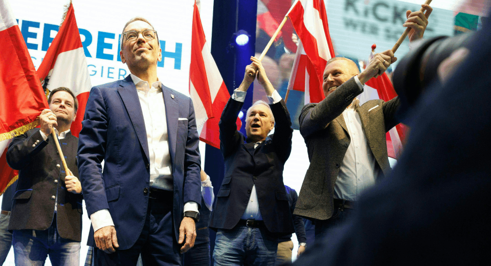Bundesparteiobmann Herbert Kickl, Nationalratspräsident Walter Rosenkranz und der steirische LH Mario Kunasek (alle FPÖ) am Samstag, 18. Jänner 2025, anl. eines FPÖ-Neujahrstreffens in Vösendorf.