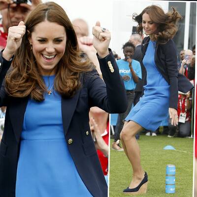 Herzogin Kate hüpft in Kleid & hohen Schuhen