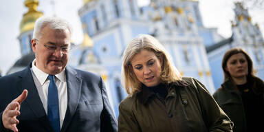 Kopie von Der ukrainische Außenminister Sybiha und Meinl-Reisinger (NEOS)