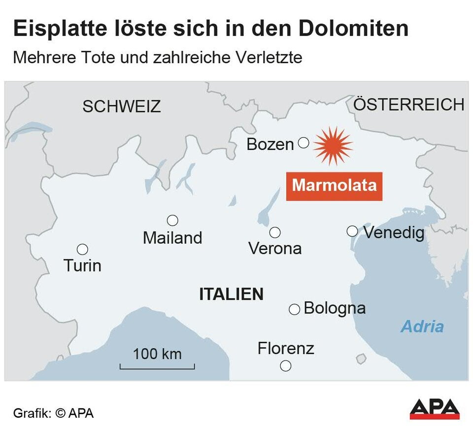 Sechs Tote nach Eisplatten-Bruch in den Dolomiten