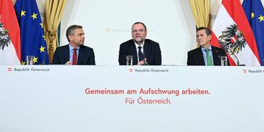 Kopie von Mnister Hattmannsdorfer (&Ouml;VP), Staatssekret&auml;r Schellhorn (NEOS) und Minister Hanke (SP&Ouml;)