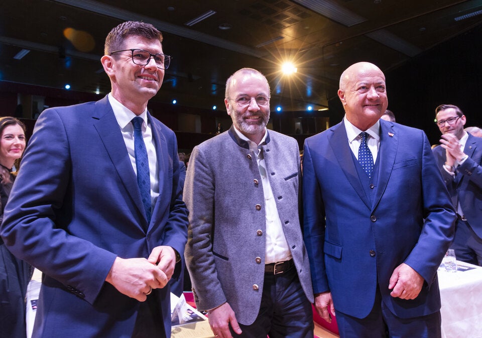 EVP-Parteichef Manfred Weber und Bundesparteiobmann Christian Stocker