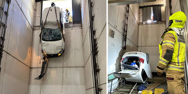 Hausmeister st&uuml;rzt mit Auto in Aufzugschacht ab