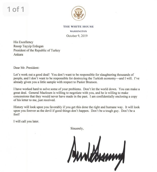 Erdogan hat Trumps Brief 'in den Müll geworfen'