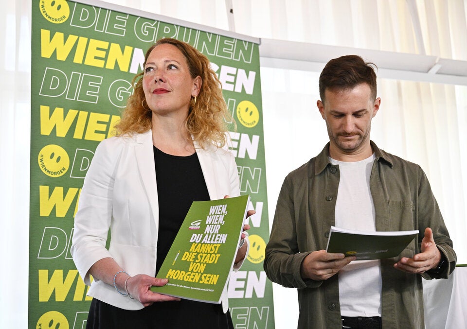 Die Parteivorsitzenden der Wiener Grünen Judith Pühringer und Peter Kraus.