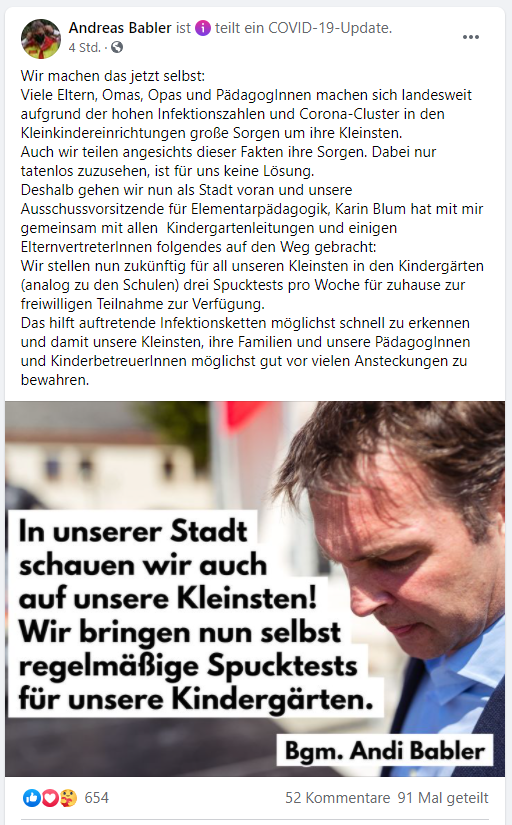 Corona-Spucktests für Kindergarten Andreas Babler