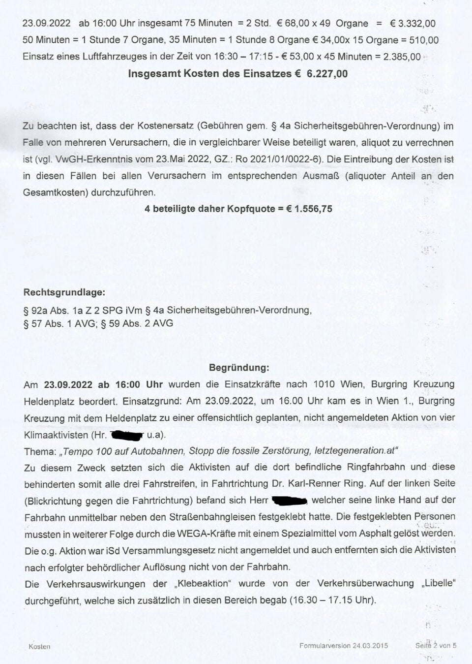 Klima-Kleber müssen für Helikopter-Einsatz zahlen