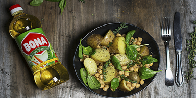 Kichererbsen Spinat Salat mit Thymiandressing