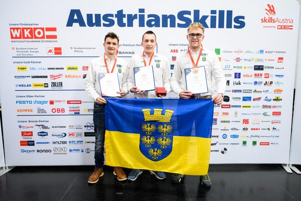 Vizestaatsmeister Michael Gruber, Staatsmeister Marcel Riener und Julian Edinger als Drittplatzierter (Beruf Sanitär- und Heizungstechnik)
