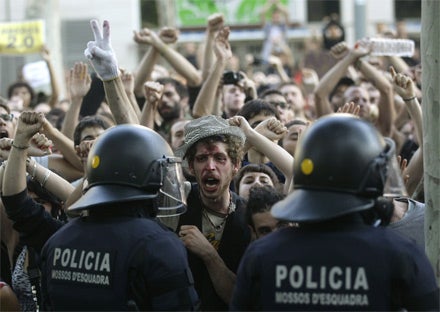 Barcelona Protest Polizei Gewalt Demonstration