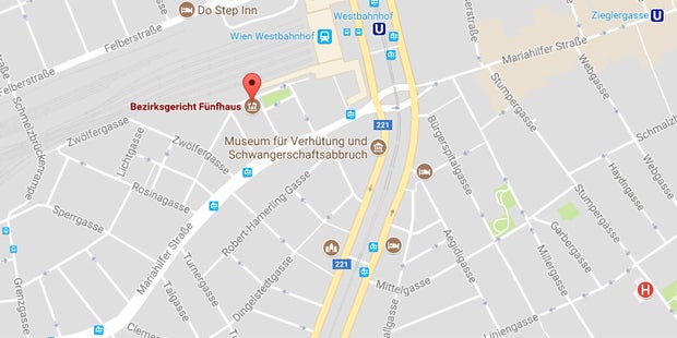 Bezirksgericht Fünfhaus Karte