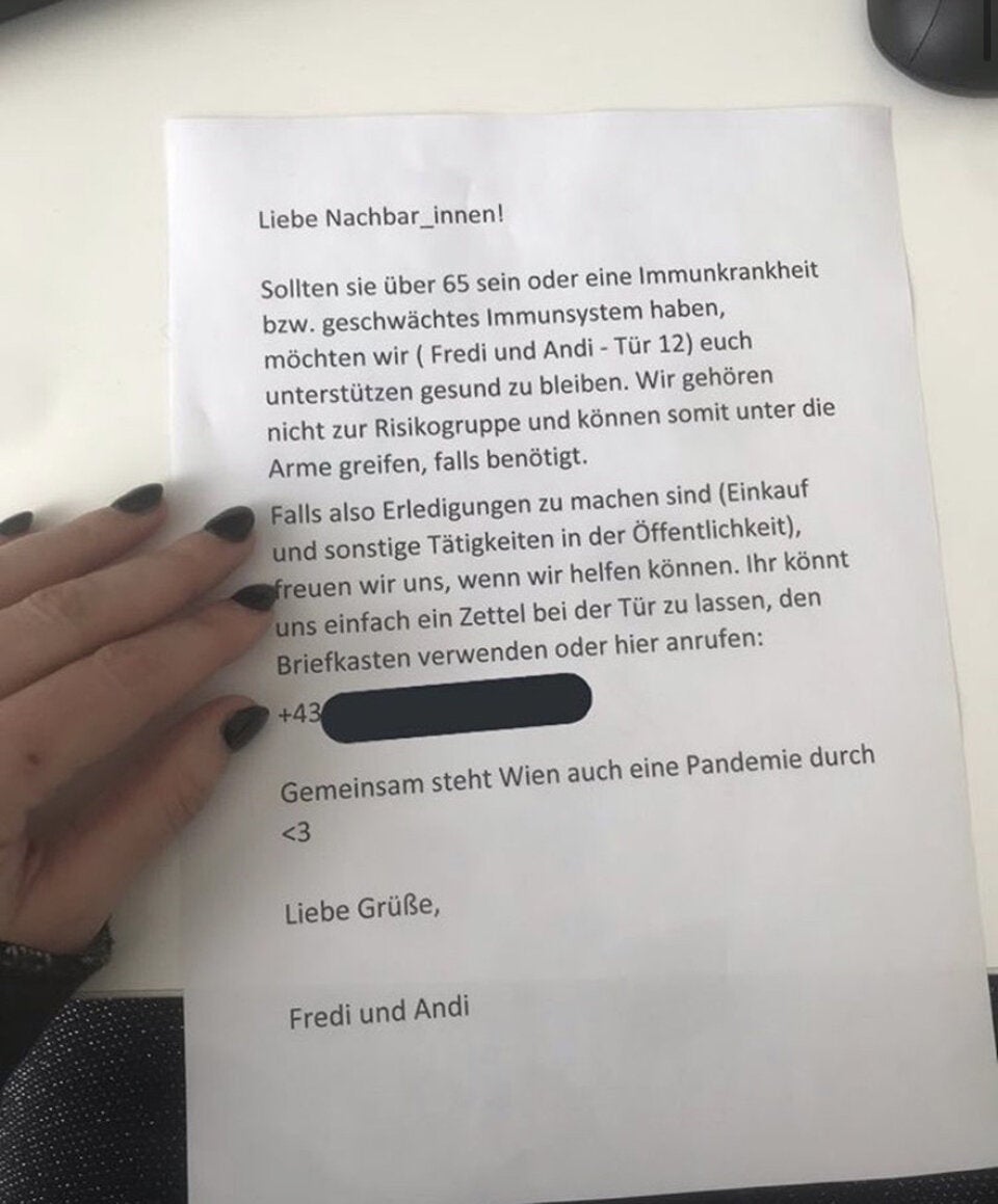 Nachbarschafts-Brief zu Corona berührt das Netz