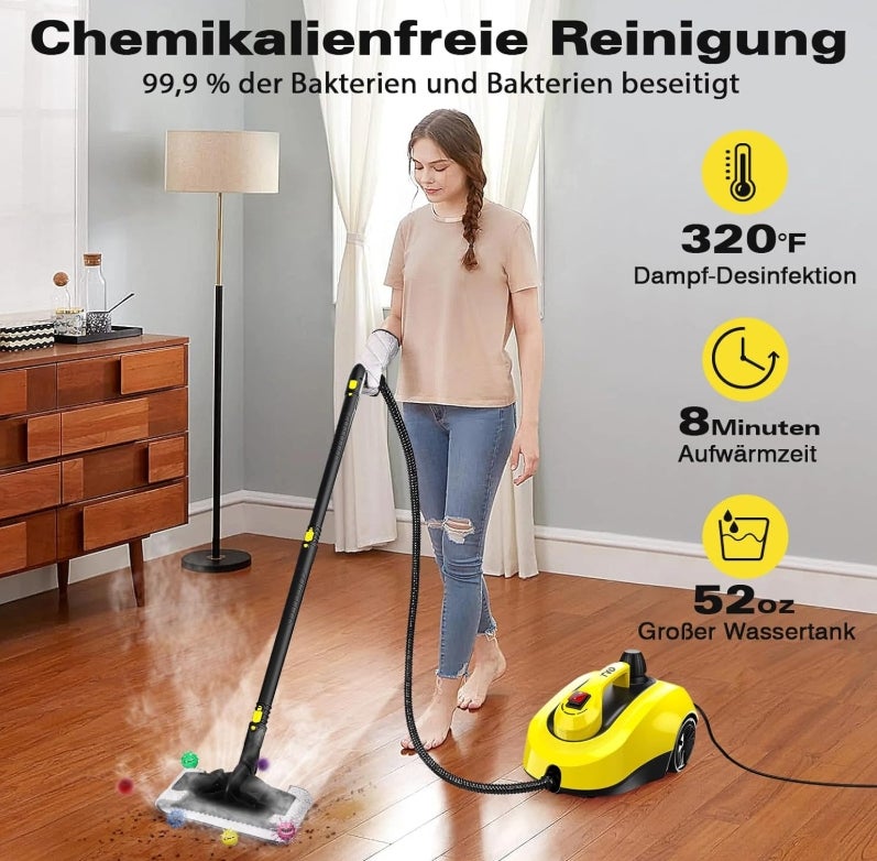TVD Dampfreiniger, Polstermöbelreiniger, Dampfreiniger mit 5 m extra langem Netzkabel für Bodendampfer, Ofen, Teppich, Sofa, Polster, Bettwanzen