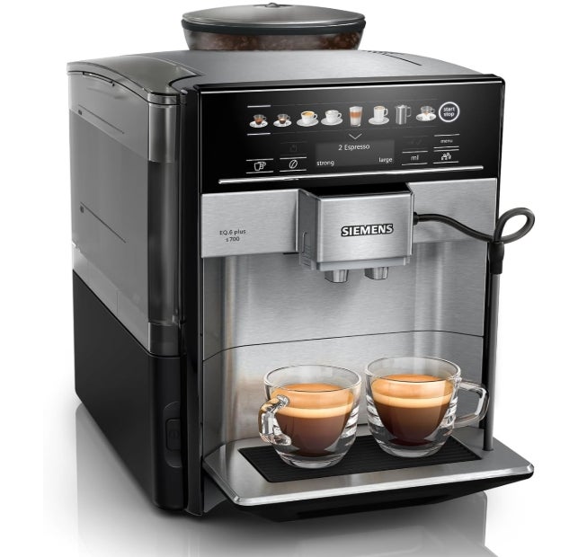 Siemens Kaffeevollautomat EQ6 plus s700, Milchsystem, 12 Getränke, automatische Reinigung des Milchsystems, Keramikmahlwerk, großes Touchdisplay, Edelstahl, TE657503DE 