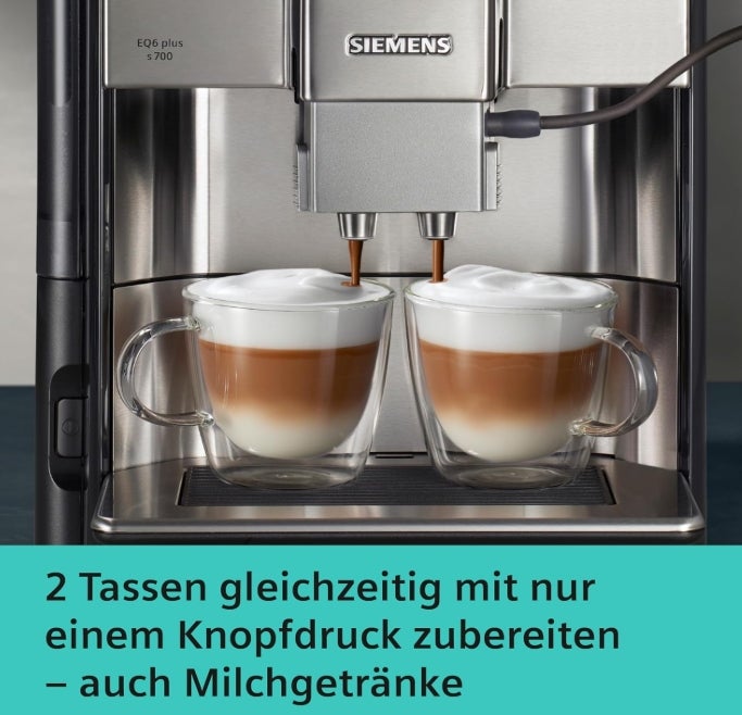 Siemens Kaffeevollautomat EQ6 plus s700, Milchsystem, 12 Getränke, automatische Reinigung des Milchsystems, Keramikmahlwerk, großes Touchdisplay, Edelstahl, TE657503DE 
