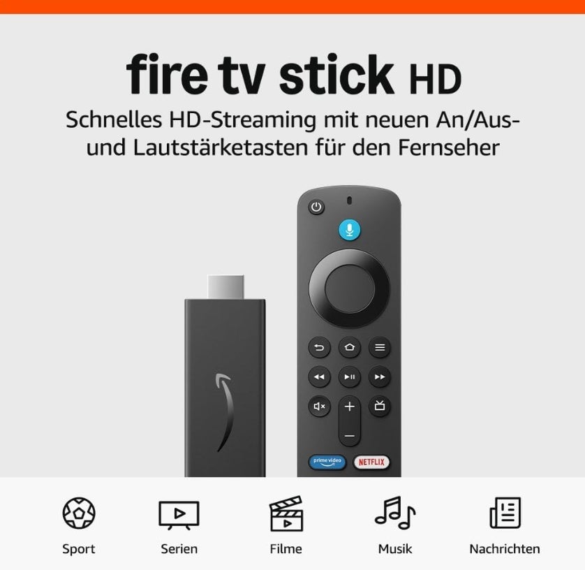 Amazon Fire TV Stick HD (Neueste Generation), Free- und Live-TV, Alexa-Sprachfernbedienung, Smart-Home-Steuerung, HD-Streaming 