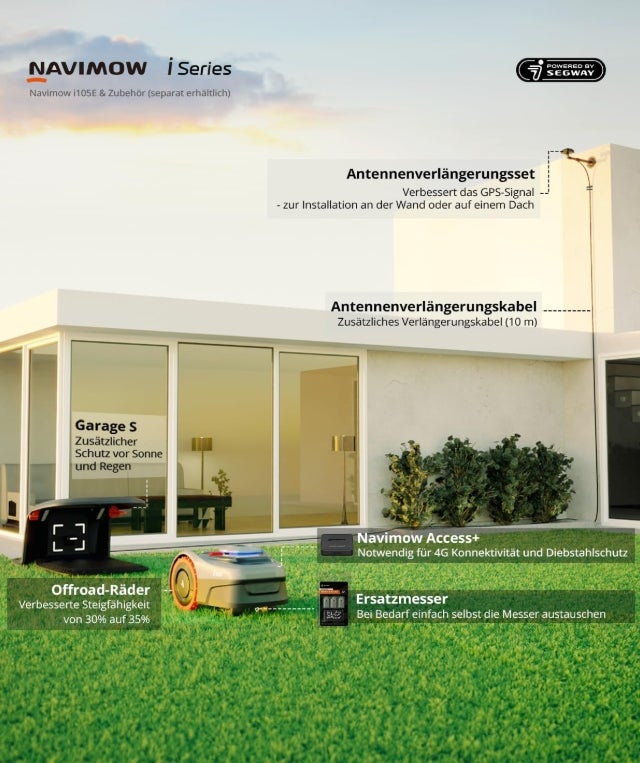 Navimow i105E Mähroboter ohne Begrenzungskabel, Empf. 500 m², Max. 600 m², RTK+Vision Rasenmäher Roboter Testsieger, Igelschutz Rasenroboter, KI Auto Kartierung 