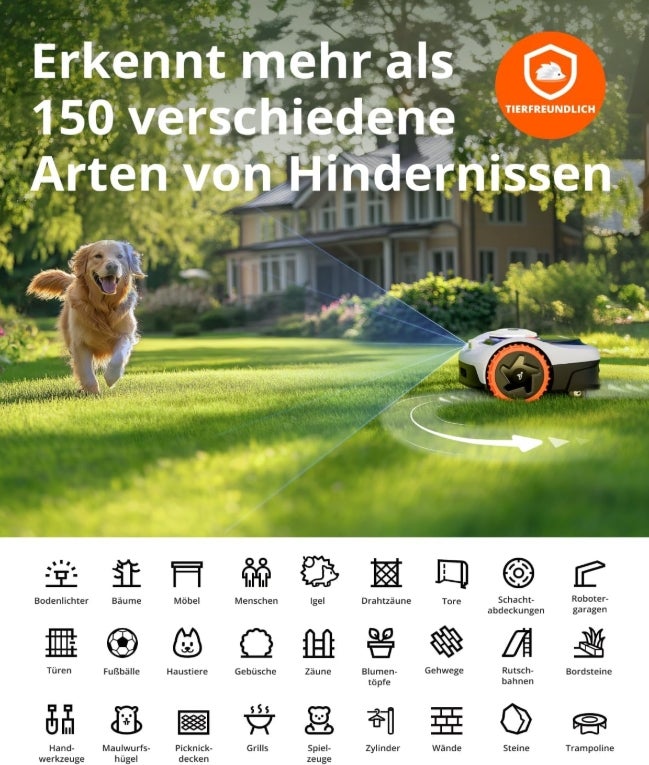 Navimow i105E Mähroboter ohne Begrenzungskabel, Empf. 500 m², Max. 600 m², RTK+Vision Rasenmäher Roboter Testsieger, Igelschutz Rasenroboter, KI Auto Kartierung 