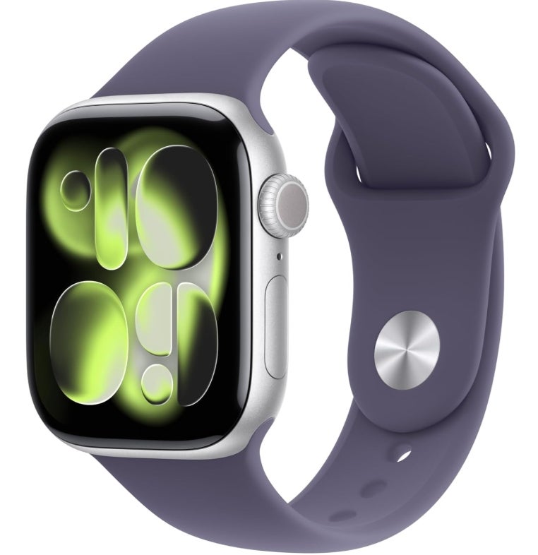 Apple Watch Series 11 GPS 42 mm Smartwatch mit Aluminiumgehäuse in Silber und Sportarmband in Nebelviolett (M/L). Schlafindex, Fitnesstracker, Gesundheitstracking, Always-On Display, Wasserschutz 