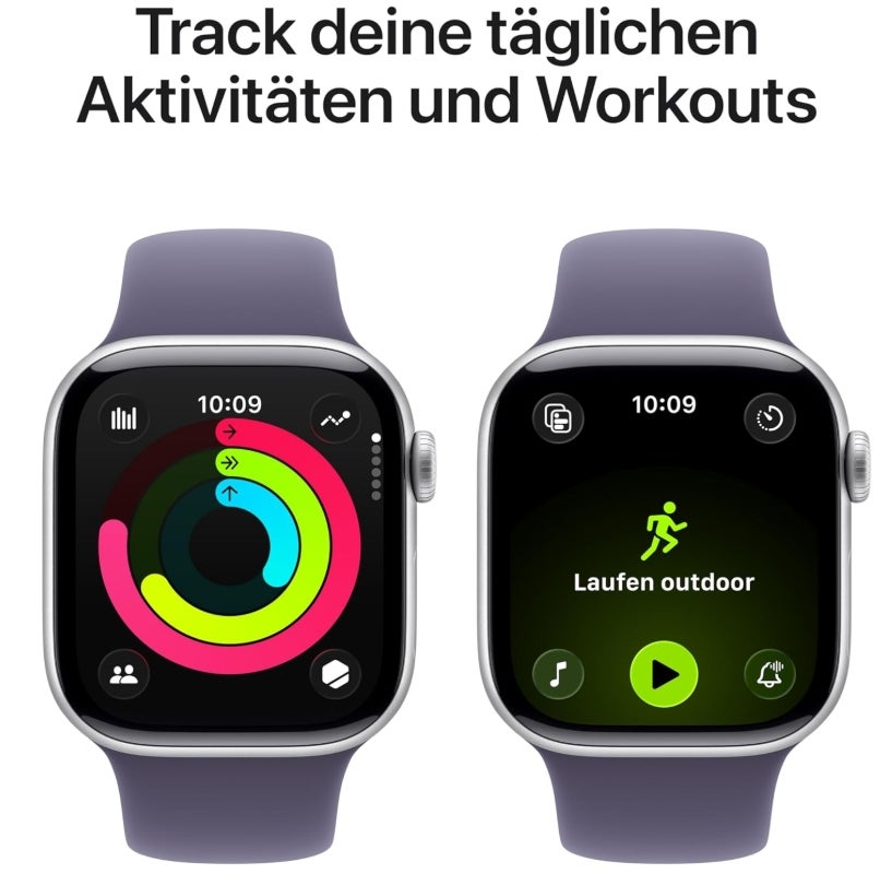 Apple Watch Series 11 GPS 42 mm Smartwatch mit Aluminiumgehäuse in Silber und Sportarmband in Nebelviolett (M/L). Schlafindex, Fitnesstracker, Gesundheitstracking, Always-On Display, Wasserschutz 
