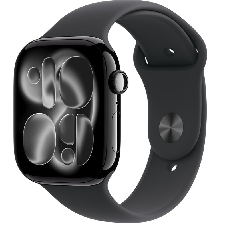 Apple Watch Series 11 GPS 46 mm Smartwatch mit Aluminiumgehäuse in Diamantschwarz und Sportarmband in Schwarz (M/L). Schlafindex, Fitnesstracker, Gesundheitstracking, Always-On Display, Wasserschutz 