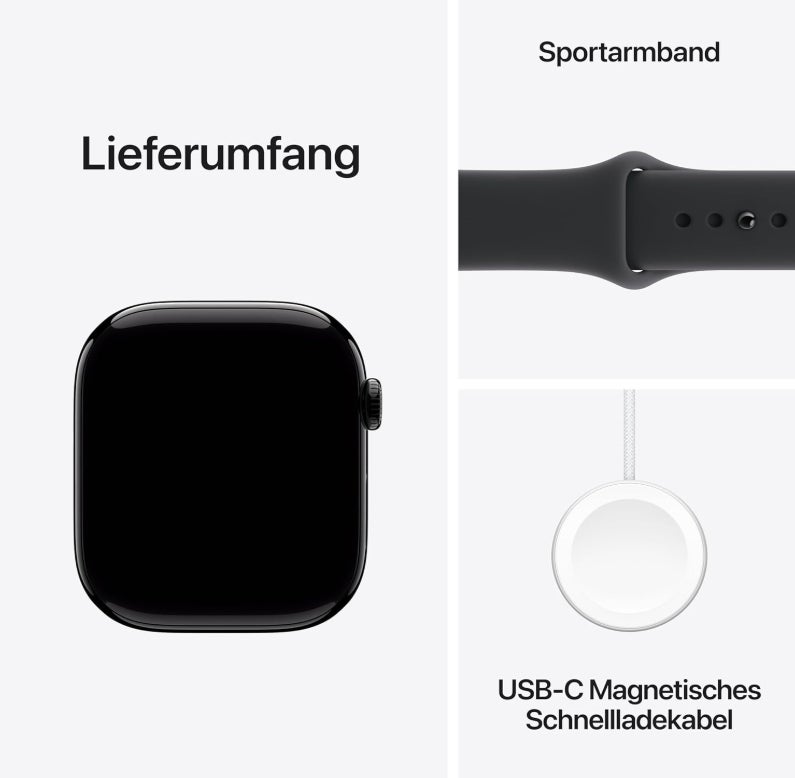 Apple Watch Series 11 GPS 46 mm Smartwatch mit Aluminiumgehäuse in Diamantschwarz und Sportarmband in Schwarz (M/L). Schlafindex, Fitnesstracker, Gesundheitstracking, Always-On Display, Wasserschutz 