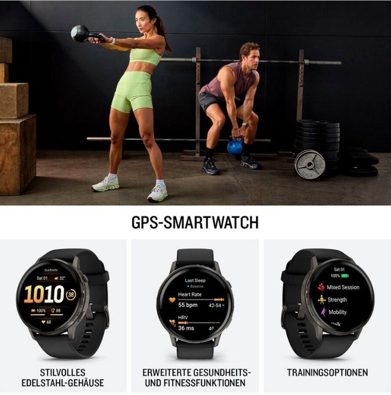 Garmin Venu 4 45mm Schwarz/Schiefergrau Silikon-Armband 