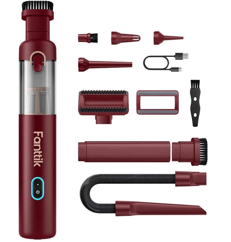 Fanttik Slim V8 APEX Akku-Autostaubsauger, 4-in-1 tragbarer Mini RobustClean™ Handstaubsauger mit 19000 Pa/45 AW Saugkraft, 2 Saugmodi, Auto-Staubsauger für Auto, Bürotisch, Tastaturen (Rot) 